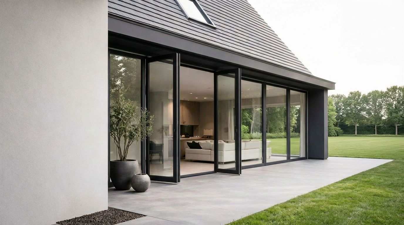 Aluminium pivotdeur met grote glaspartij